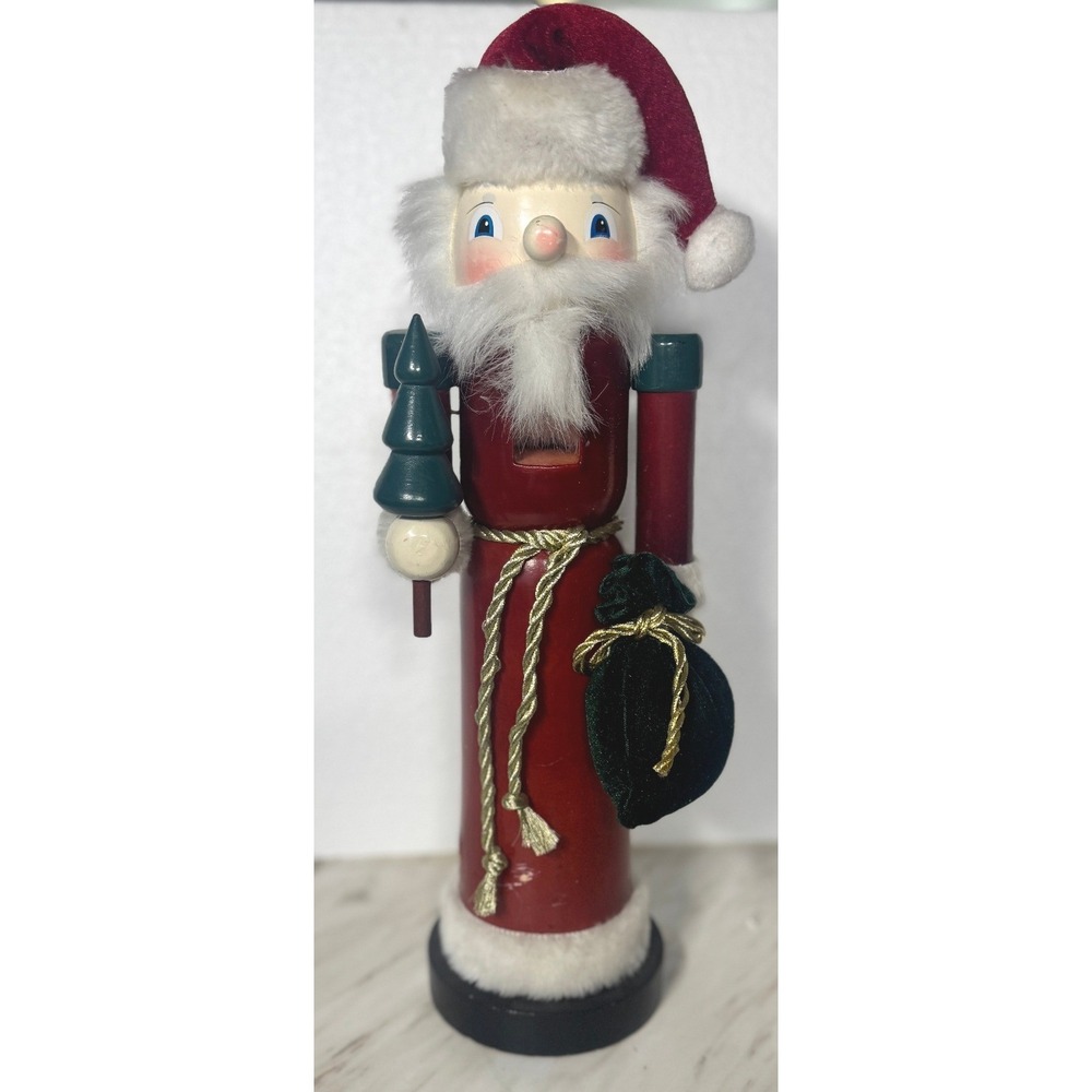 Vintage Wooden Santa Claus Nutcracker Christmas Decor Red Velvet Green Tree Bag